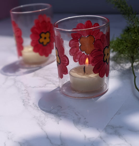 Blossom Glow Hand-Painted Tealight Holder