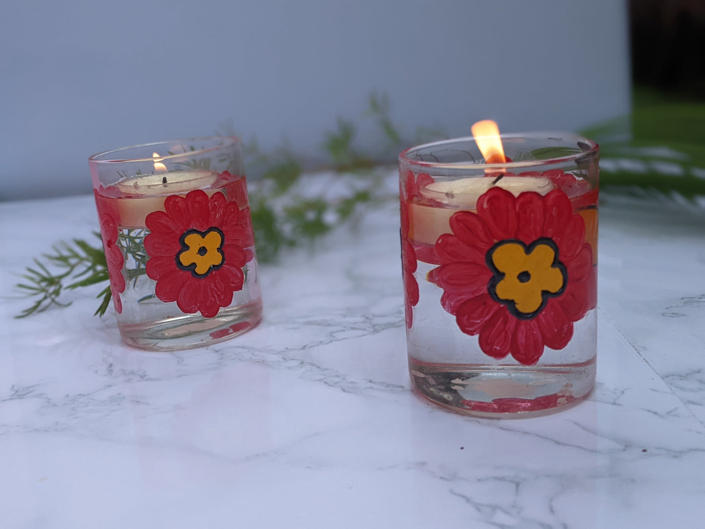 Blossom Glow Hand-Painted Tealight Holder