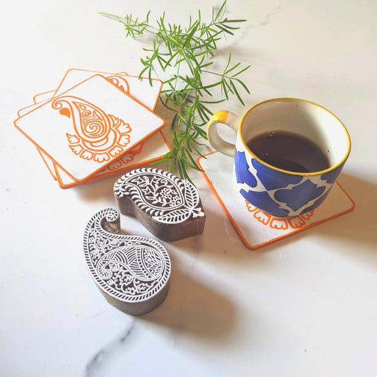 Tangerine Paisley Coasters