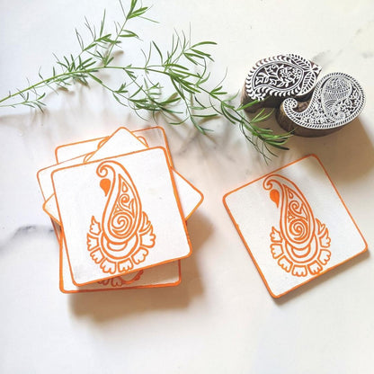 Tangerine Paisley Coasters