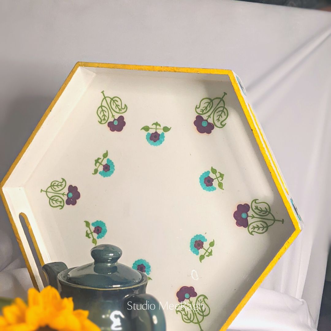 Mughal Motifs Hand Painted Hexagon Tray