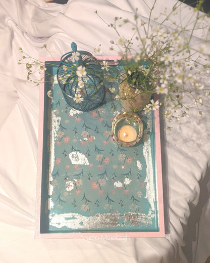 Decoupage Silver Foil Hand Painted Tray