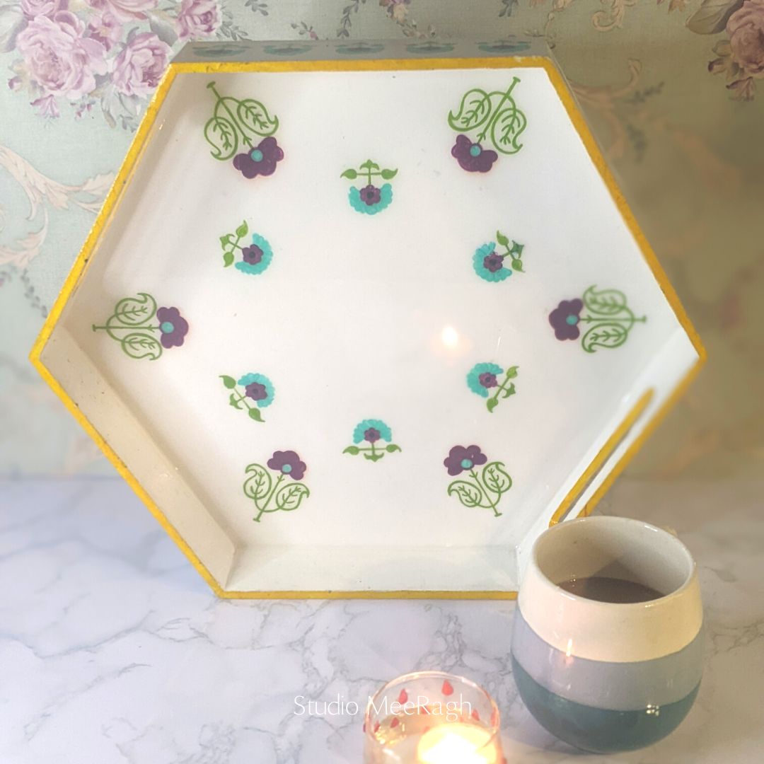 Mughal Motifs Hand Painted Hexagon Tray