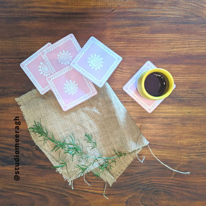 Pink and White Geometric Pattern Square Coaster