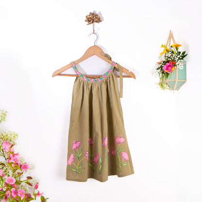 Baby Blossoms Brown Hand-Painted Frock